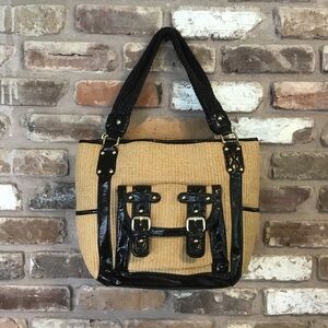 Carlos by Carlos Santana Women's Tan Straw Black Leather Tote Bag